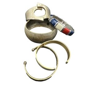 Vintage Mixed Metal Enamel Gold Tone Brass Cuff Bangle‎ Bracelet Lot